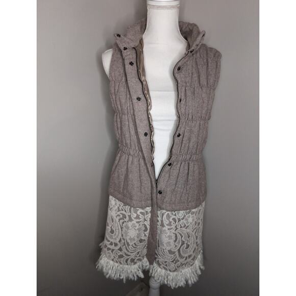 Ryu Anthropologie lace boho fringe adjustable puffer vest Sm - Picture 10 of 10
